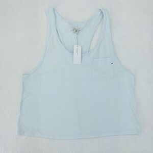 American Eagle Tank Top Womens Medium Blue Racerback Pocket Slub Cotton‎ Cropped